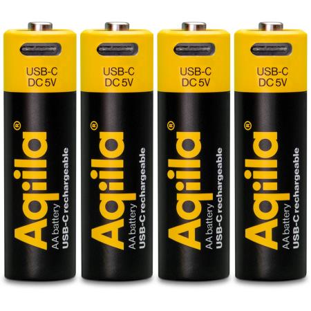Aqiila Rechargable AA Battery 4-pack USB-C Lithium 1.5V/2000mAh