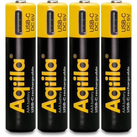 Aqiila Rechargable AAA Battery 4-pack USB-C Lithium 1.5V/600mAh