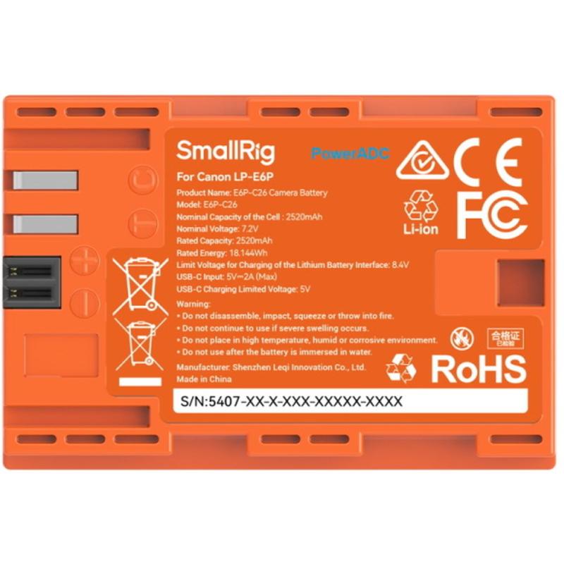 SmallRig 5407 Camera Battery For Canon LP-E6P (Orange)