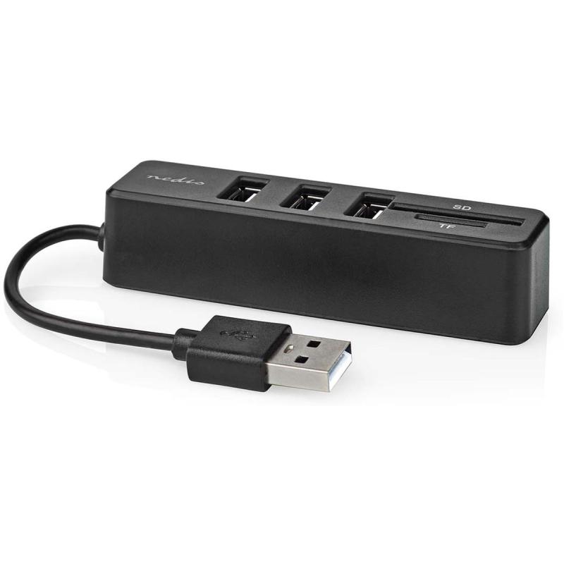 Nedis USB-Hub | 1X USB-A | 3X USB A Female | USB 2.0 | USB Powered| SD &amp;amp; MicroSD