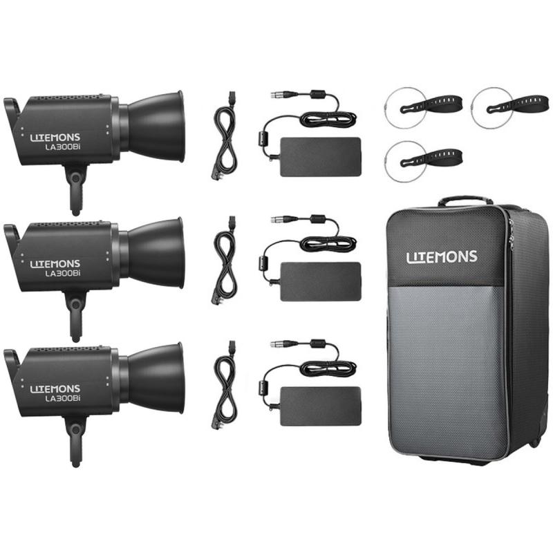 Godox Litemons LA300BI Bi Colour LED Video Light 3 Light Kit (Black)