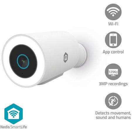 Nedis Smartlife Camera For Outside | WiFi | Spotlight | 3MP Full HD 1296p | IP65