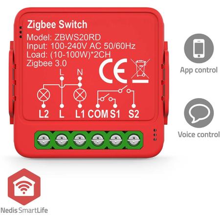 Nedis Smartlife Built-In Module | Double Switch | Zigbee 3.0 2x100 W Crown Stone