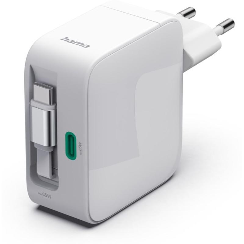 Hama Fast Charger Gan 2X USB-C Uittrekbare Charging Cable PD 65 W White
