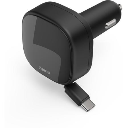 Hama Auto-Fast Charger 2X USB-C Uittrekbare Charging Cable PD 30 W Black