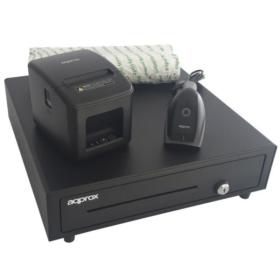Pack Approx appPOSPACK4180LAN-2D Cajón Portamonedas/ Impresora Térmica/ Lector de Códigos y Rollos Térmicos
