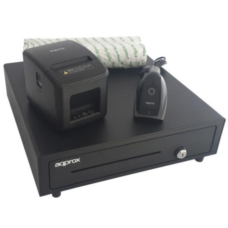Pack Approx appPOSPACK4180LAN-2D Cajón Portamonedas/ Impresora Térmica/ Lector de Códigos y Rollos Térmicos