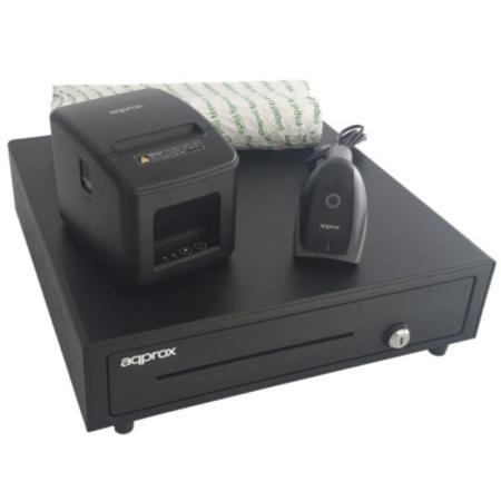 Pack Approx appPOSPACK4180LAN-2D Cajón Portamonedas/ Impresora Térmica/ Lector de Códigos y Rollos Térmicos