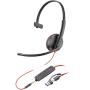 Auricular Poly Blackwire 3215 + Adaptador USB-C/A/ con Micrófono/ Jack 3.5mm/ Negro