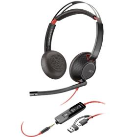 Auriculares Poly Blackwire 5220 + Adaptador USB-C/A/ con Micrófono/ Jack 3.5mm/ Negro