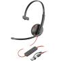 Auricular Poly Blackwire 3210 + Adaptador USB-C/A/ con Micrófono/ USB Tipo-C/ Negro