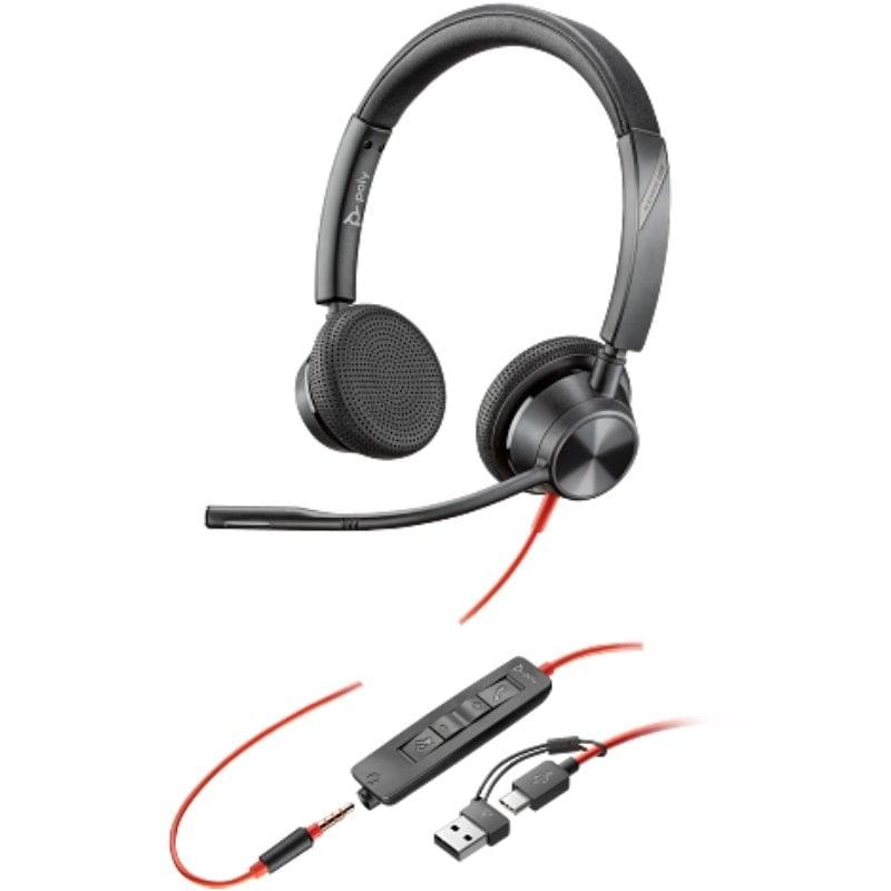 Auriculares Poly Blackwire 3325 + Adaptador USB-C/A/ con Micrófono/ Jack 3.5mm/ Negro