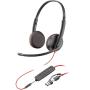Auriculares Poly Blackwire 3225 + Adaptador USB-C/A/ con Micrófono/ Jack 3.5mm/ Negro