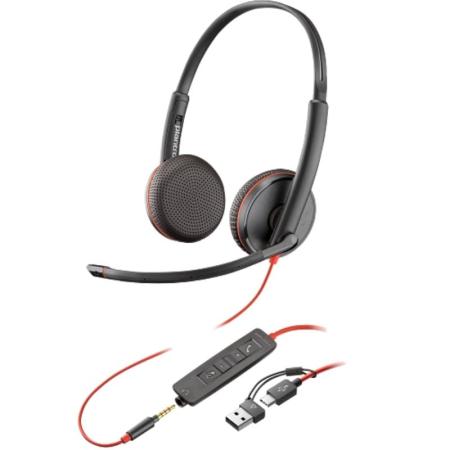 Auriculares Poly Blackwire 3225 + Adaptador USB-C/A/ con Micrófono/ Jack 3.5mm/ Negro