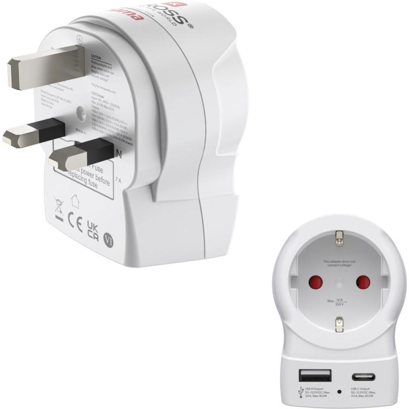 Hama Travel Adapter EU To UK 1X USB-A 1X USB-C (PD) 20 W