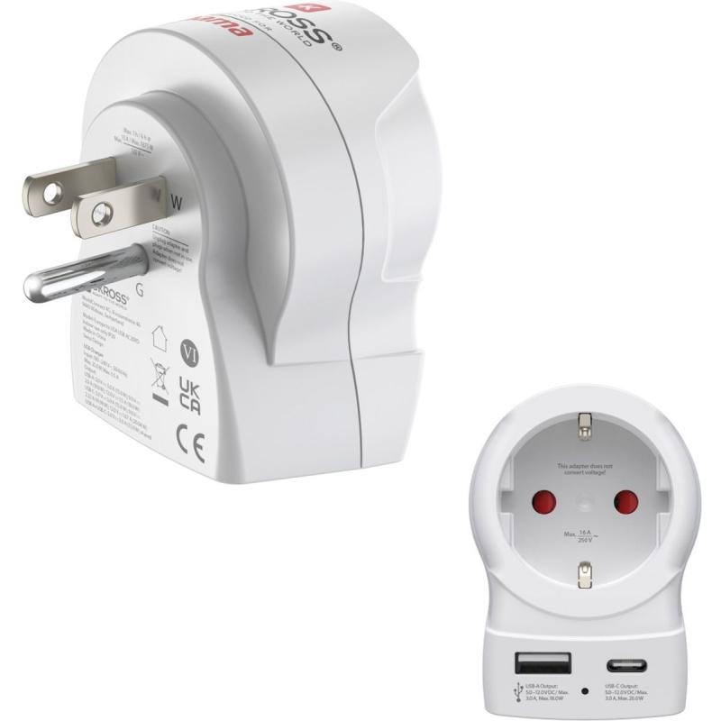 Hama Travel Adapter EU To Us 1X USB-A 1X USB-C (PD) 20 W