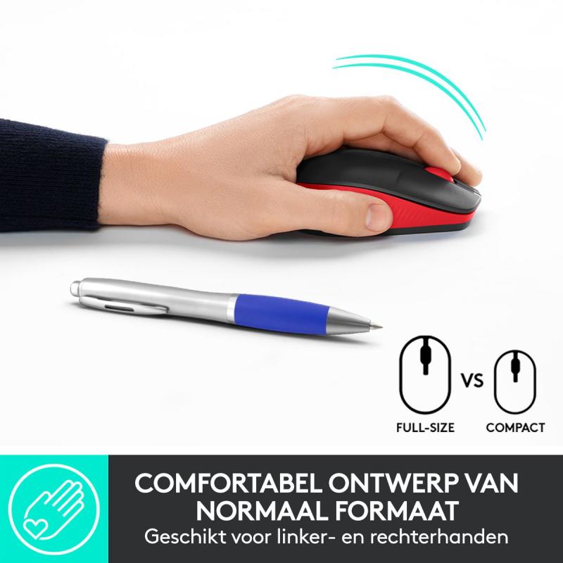 Logitech M190 Full-Size Wireless Mouse - Red - EMEA