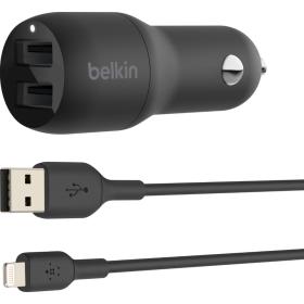Belkin Dual USB-A Car Charger w/ 1m PVC A-LTG 24W - Black