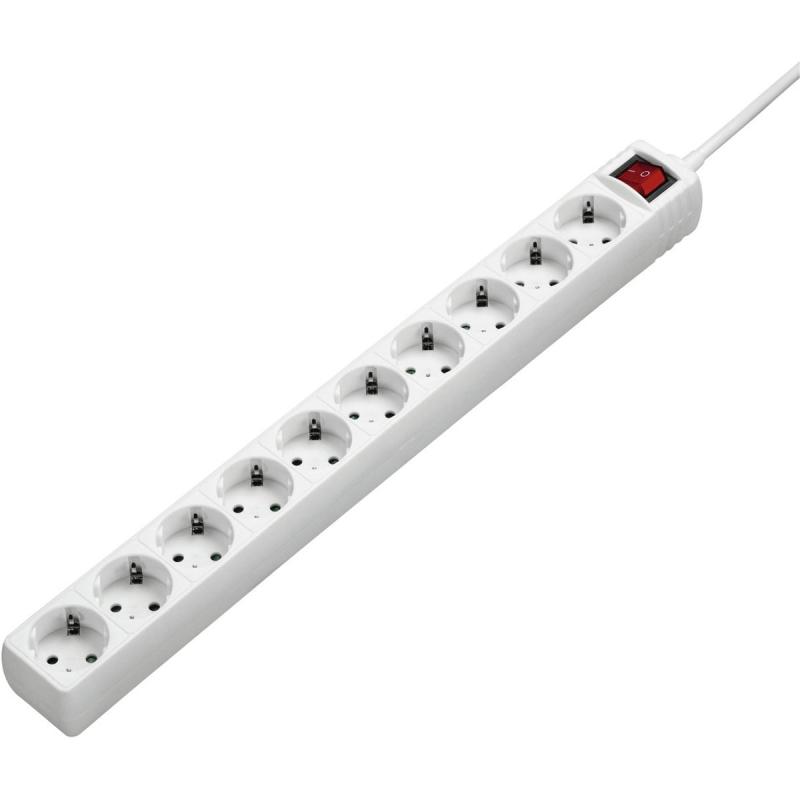 Hama Socket 10-WAY 2-POLE Switch + Child Protection White 3m