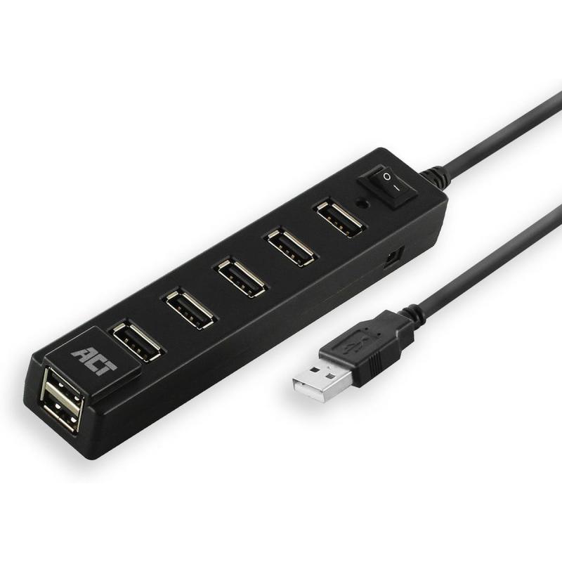 ACT USB Hub 2.0 7X USB-A On And Off Switch Black