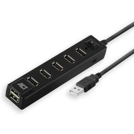 ACT USB Hub 2.0 7X USB-A On And Off Switch Black