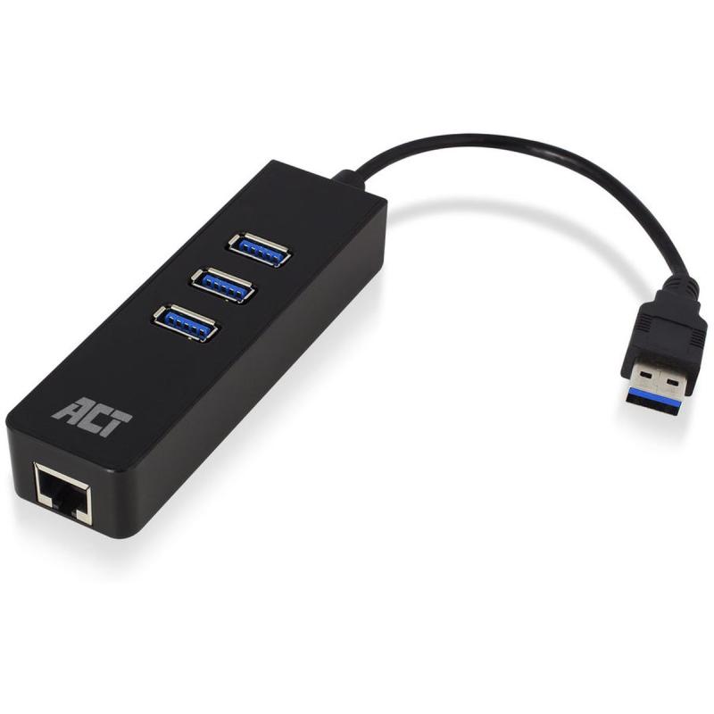 ACT USB Hub 3.2 4X USB-A Ports Ethernet Black