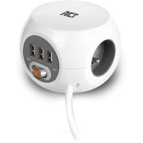 ACT Power Socket Cube (PDU) w/ 3 Sockets Type E 3 USB-A Ports 1.5m White