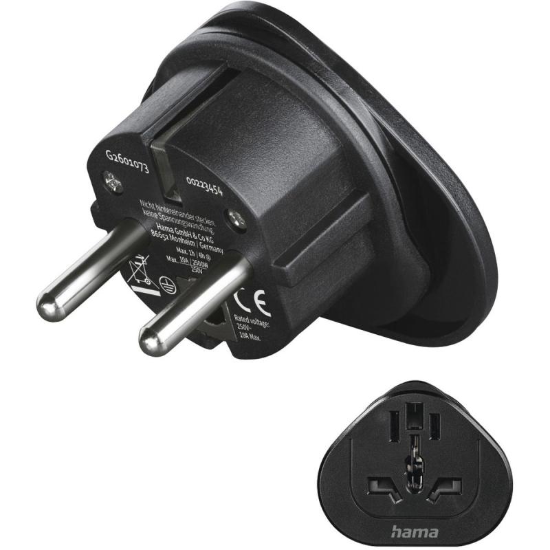 Hama Reisadapter Type E EN F 3-POLIG Universal Wereld To Europa Black