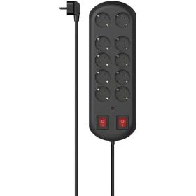 Hama Power Strip 10-FOLD Overvoltage Protection Two Schakelaars 2 M Black
