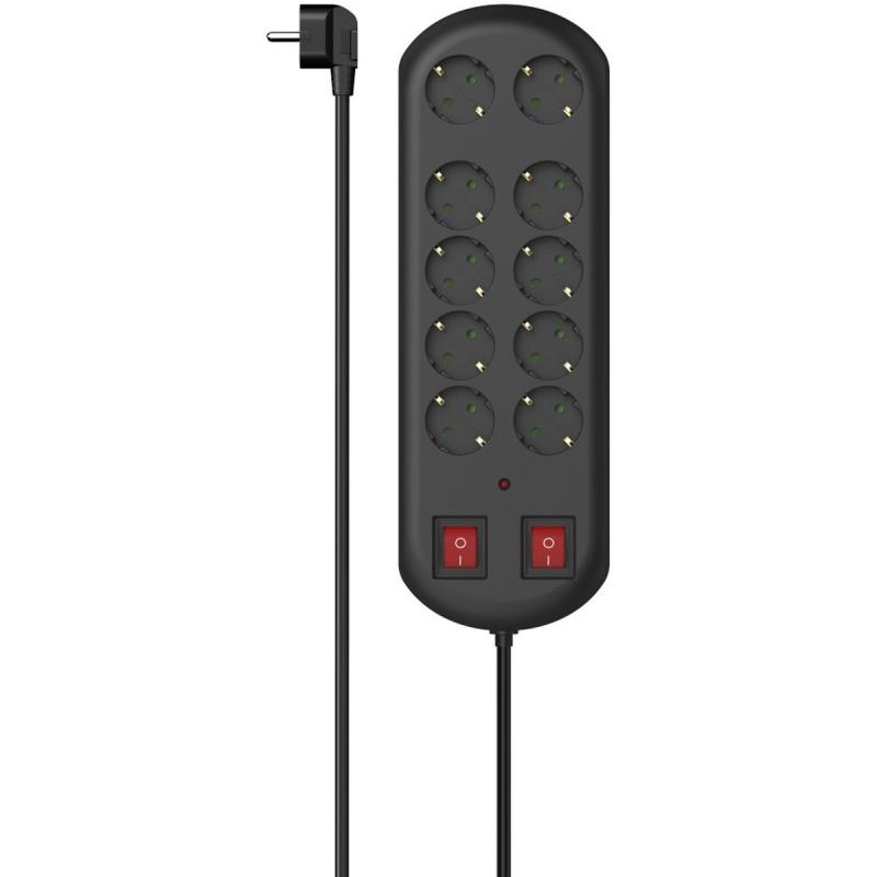 Hama Power Strip 10-FOLD Overvoltage Protection Two Schakelaars 2 M Black