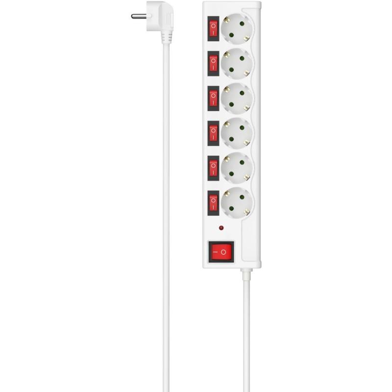 Hama Power Strip 6-FOLD Overvoltage Protection Ind Switchable 1.4m White