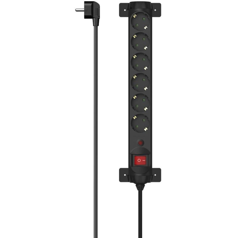 Hama Power Strip 6-FOLD Overvoltage Protection 360 Switch 1.4 M Black