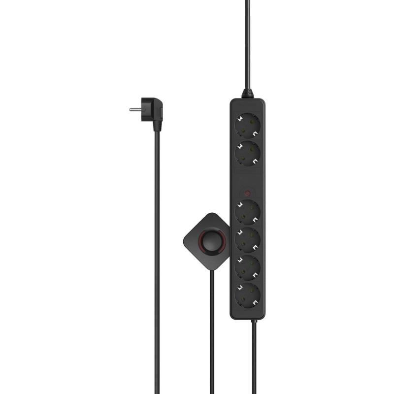 Hama Power Strip 6-FOLD Foot Switch 3 M (w/ Switch) Black