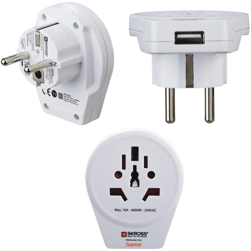 Hama Reisadapter World To Europe USB For 2-EN 3-POLE Devices 1X USB