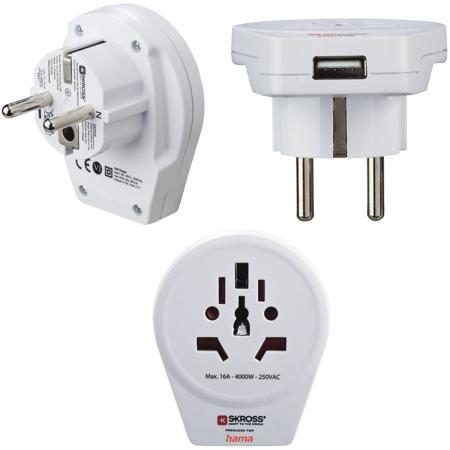 Hama Reisadapter World To Europe USB For 2-EN 3-POLE Devices 1X USB