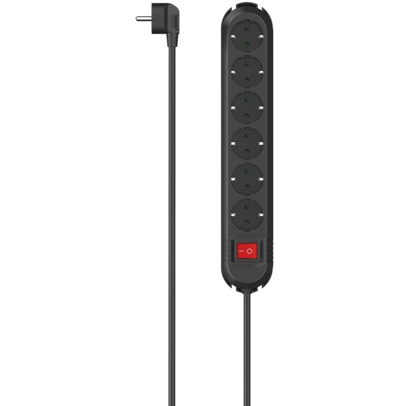 Hama Power Strip 6-FOLD 90 Gedraaid Switch Wall Mounting 2 M Black