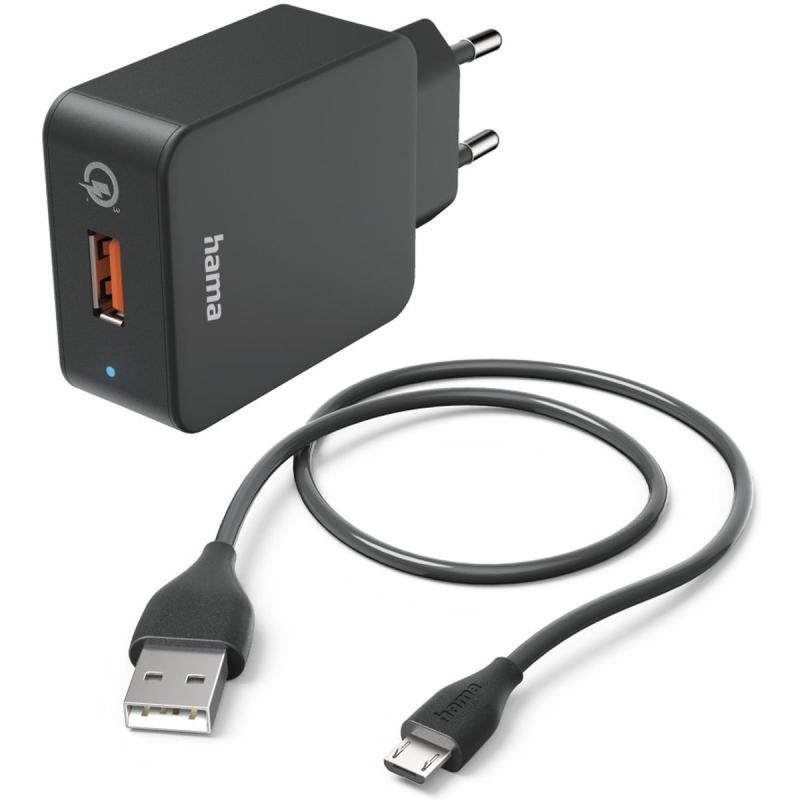 Hama Travel Charger Set QC 3.0 Micro-USB 19.5 Watt 1.5m Black