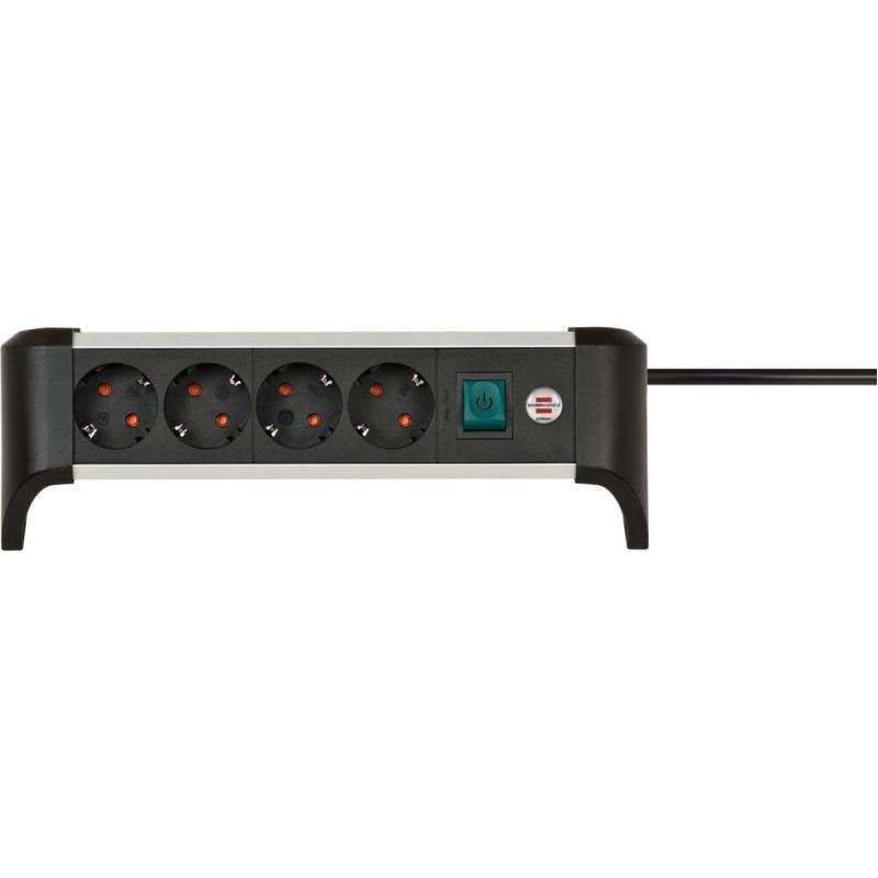 Brennenstuhl Alu-Office-Line Power Strip 4 Sockets 1.8m Black Silver w/ Switch