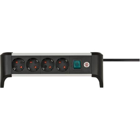 Brennenstuhl Alu-Office-Line Power Strip 4 Sockets 1.8m Black Silver w/ Switch