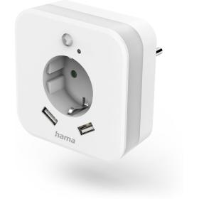 Hama LED-Night Light w/ Stopcontact 2 USB-Uitgangen Bewegings-EN Lichtsensor