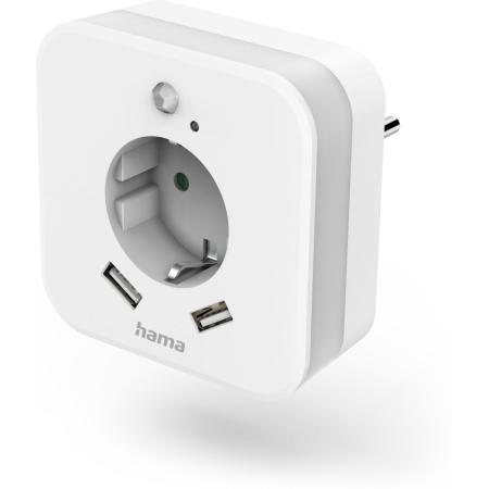 Hama LED-Night Light w/ Stopcontact 2 USB-Uitgangen Bewegings-EN Lichtsensor