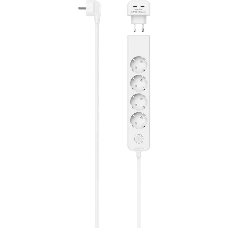 Hama Power Strip 5-FOLD M USB-C-Adapter 2-FOLD 17W Switch 1.4m White