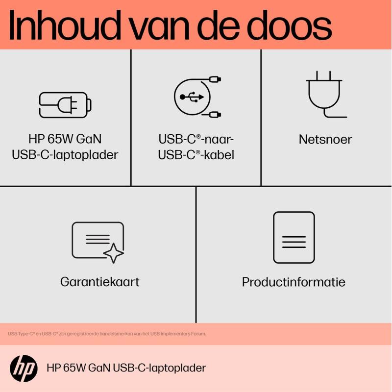 HP USB-C 65W Gan Laptop Charger Euro