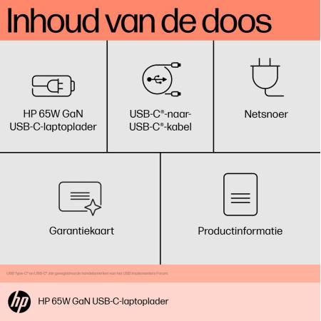 HP USB-C 65W Gan Laptop Charger Euro