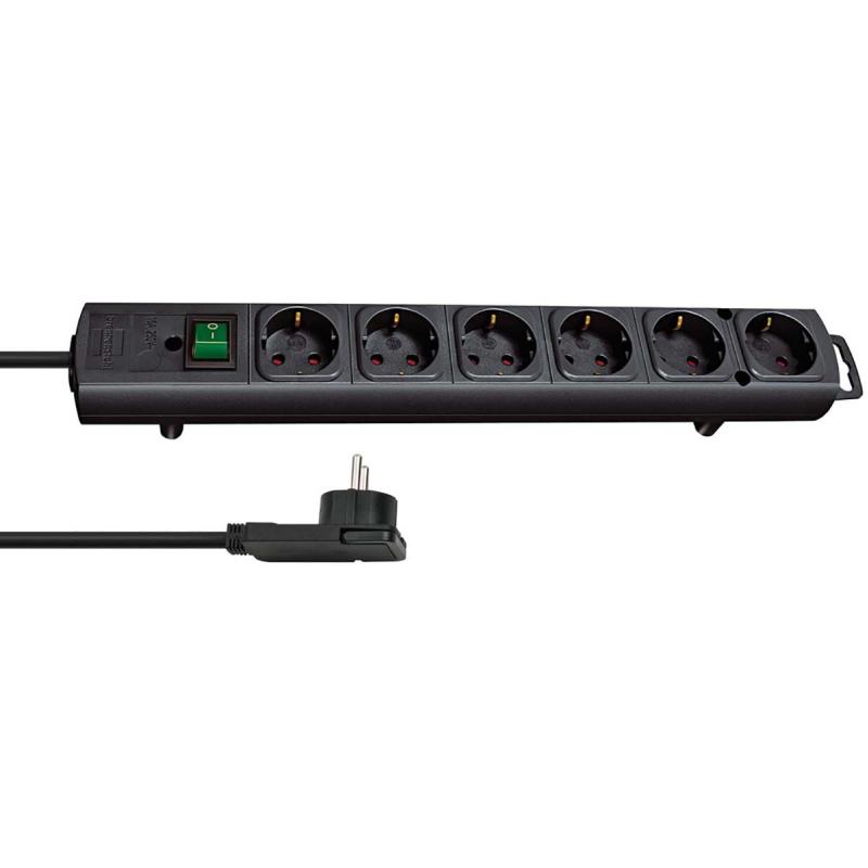 Brennenstuhl Comfort-Line Plus Power Strip w/ Flat Plug 6-Fold Black 2.00m