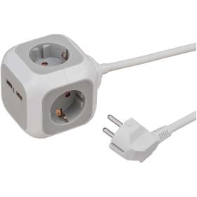 Brennenstuhl Alea-Power Power Strip w/ USB 4-Fold 2X USB Charger + 1.40m Cable