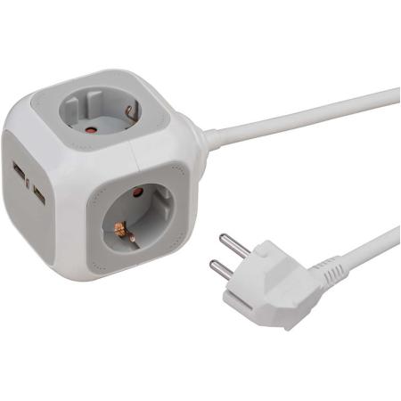 Brennenstuhl Alea-Power Power Strip w/ USB 4-Fold 2X USB Charger + 1.40m Cable