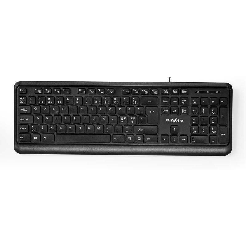 Nedis Bedraad Keyboard USB-A Multimedia QWERTY Scandinavisch Numeriek Keyboard