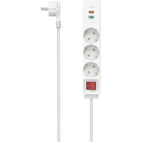 Hama Power Strip 3-FOLD USB-C/A 18W PD/QC Schakel Flat ST. 1.4 M White