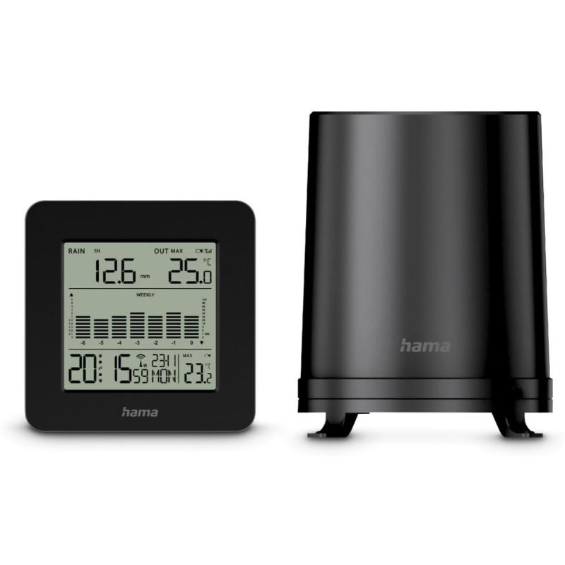 Hama Weather Station Mykonos w/ Regenmeter Buitensensor Wireless Wekker Black